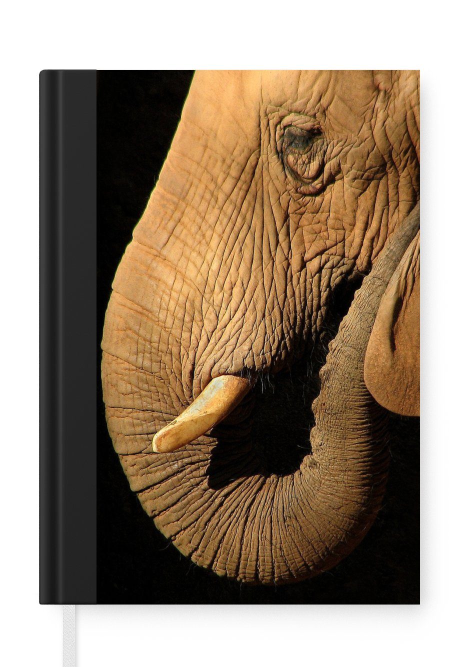 MuchoWow Notizbuch Elefant - Notizheft, Schwarz, - A5, Seiten, - Journal, 98 Haushaltsbuch Tiere Merkzettel, Tagebuch, Nahaufnahme