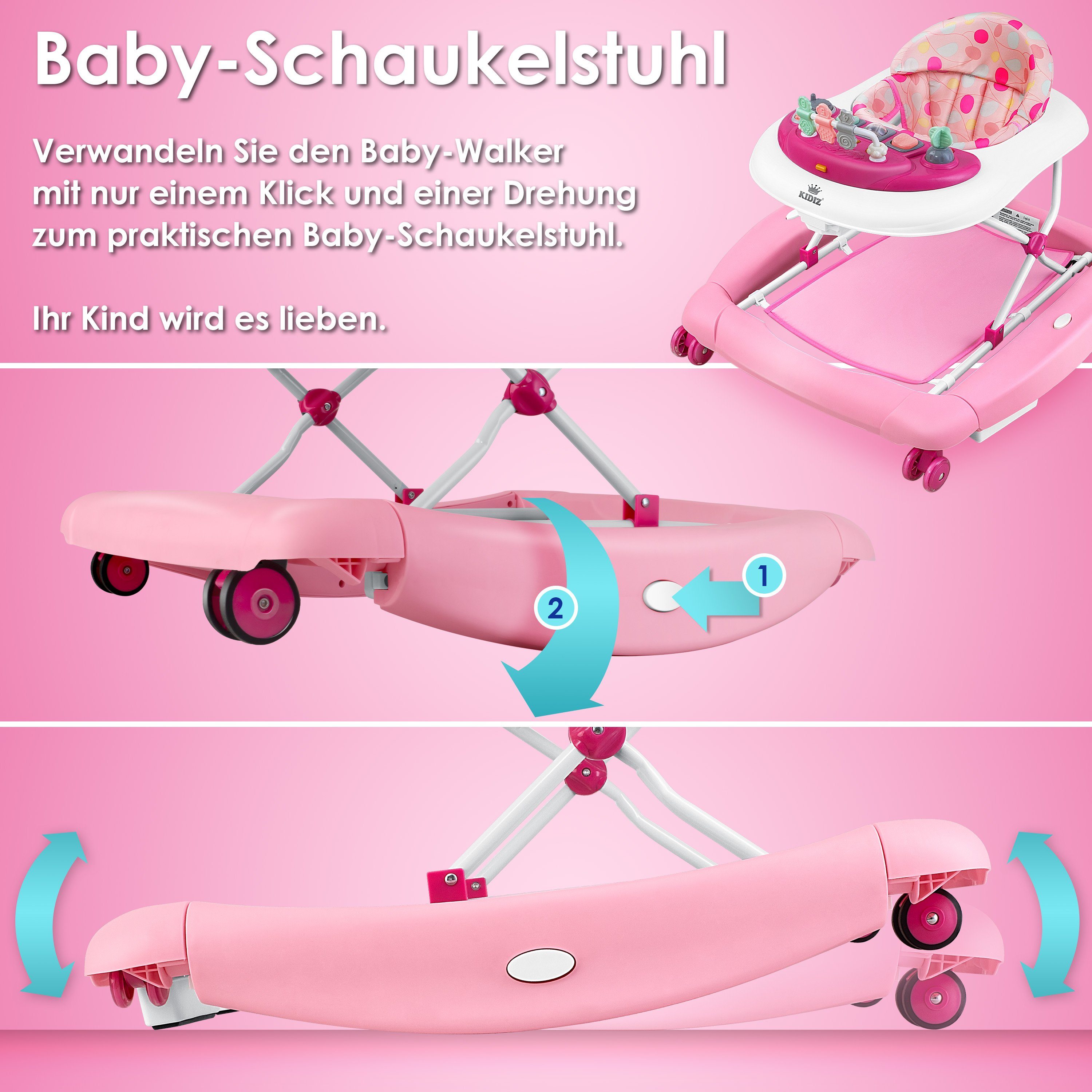 und rosa 4in1 Spiel- KIDIZ Babywalker Lauflernwagen Lauflernhilfe, Lauflernhilfe