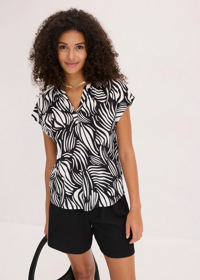 bonprix Henleyshirt aus Viskose und Elasthan, mit V-Ausschnitt, Kurzarm-Design