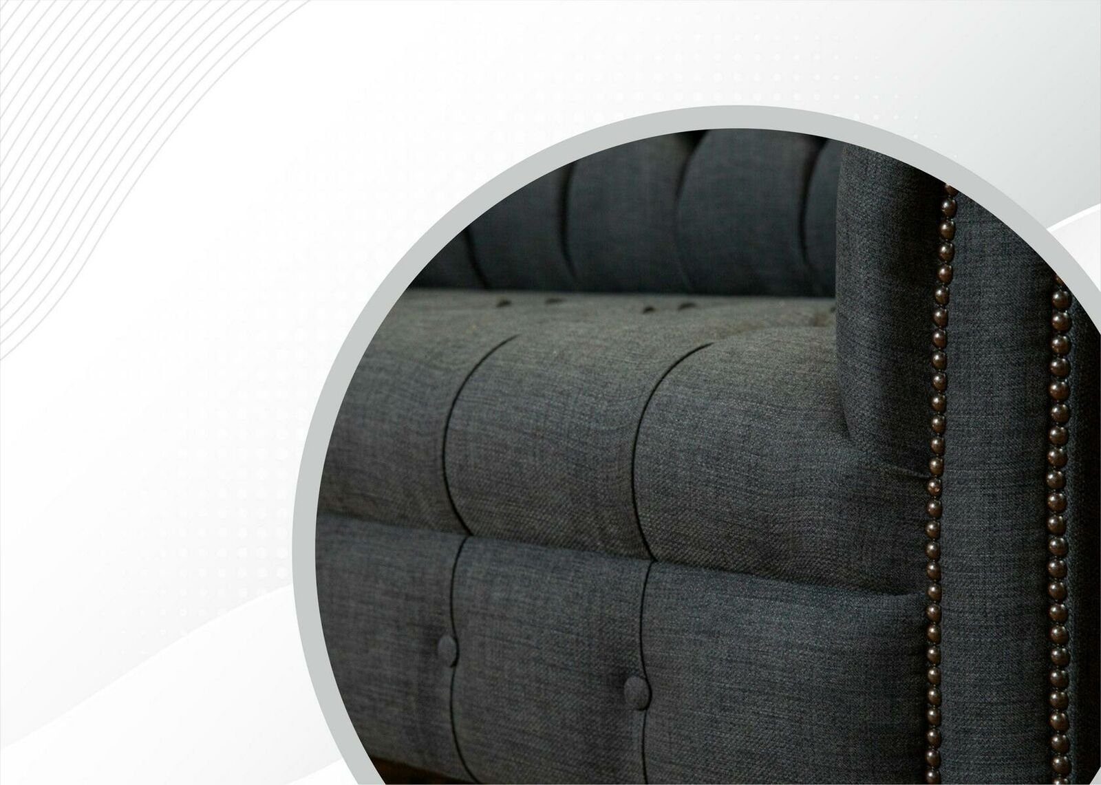 Möbel Graue Sofa xxl Chesterfield-Sofa, Chesterfield Couchen 3 Textil Sitzer JVmoebel Modern big Wohnzimmer
