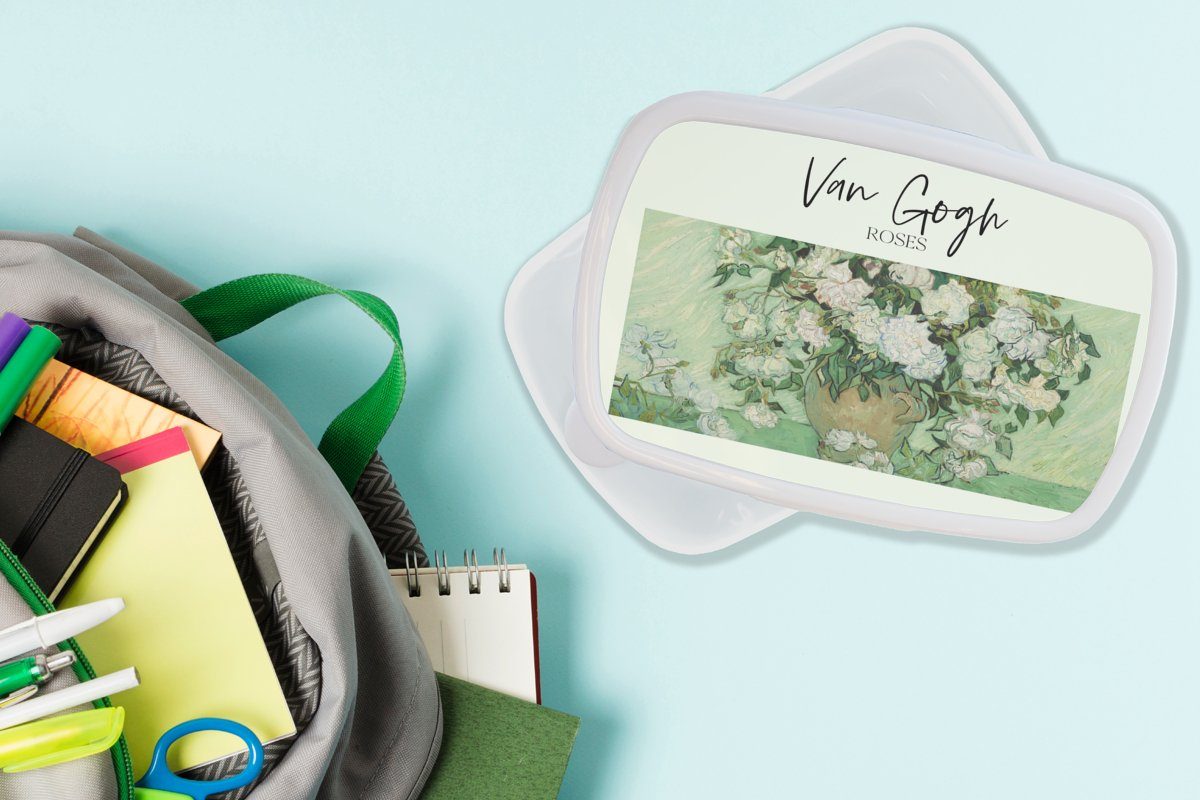 MuchoWow Lunchbox und und Jungs Kinder - Gogh Kunststoff, Erwachsene, Rosen, für Gemälde Brotdose, - Van Brotbox Mädchen (2-tlg), für weiß