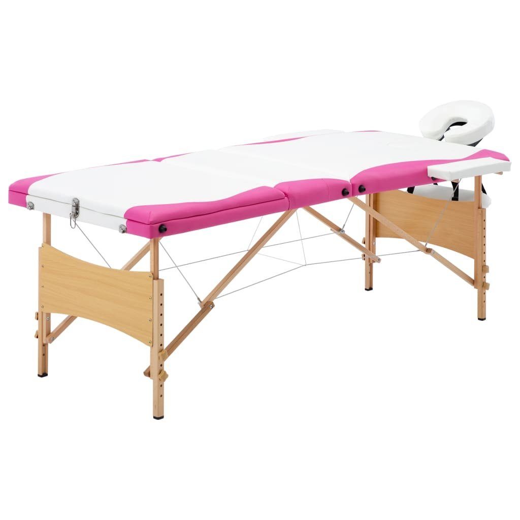 vidaXL Massageliege Massageliege Klappbar 3-Zonen mit Holzgestell Weiß und Rosa