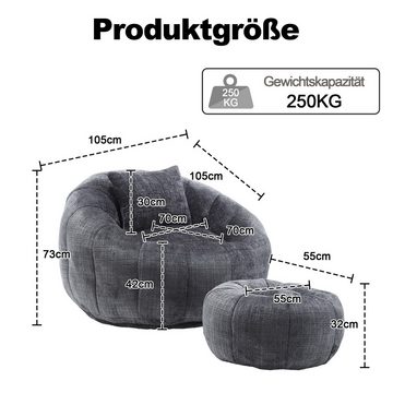 Blusmart Sitzsack Bequemer runder drehbarer Sitzsack-Stuhl (360°-freie Rotation super weiche Couch, Hoher Dichte Memory-Schaum gefüllter), Für Wohnzimmer, Schlafzimmer Feature Sitzsack-Sofa