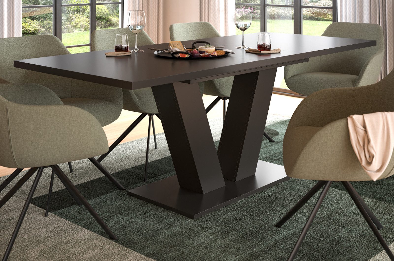 Inn.Furn Esstisch Home-X (Küchentisch in matt grau, ausziehbar 150 - 190 cm), bis 8 Personen