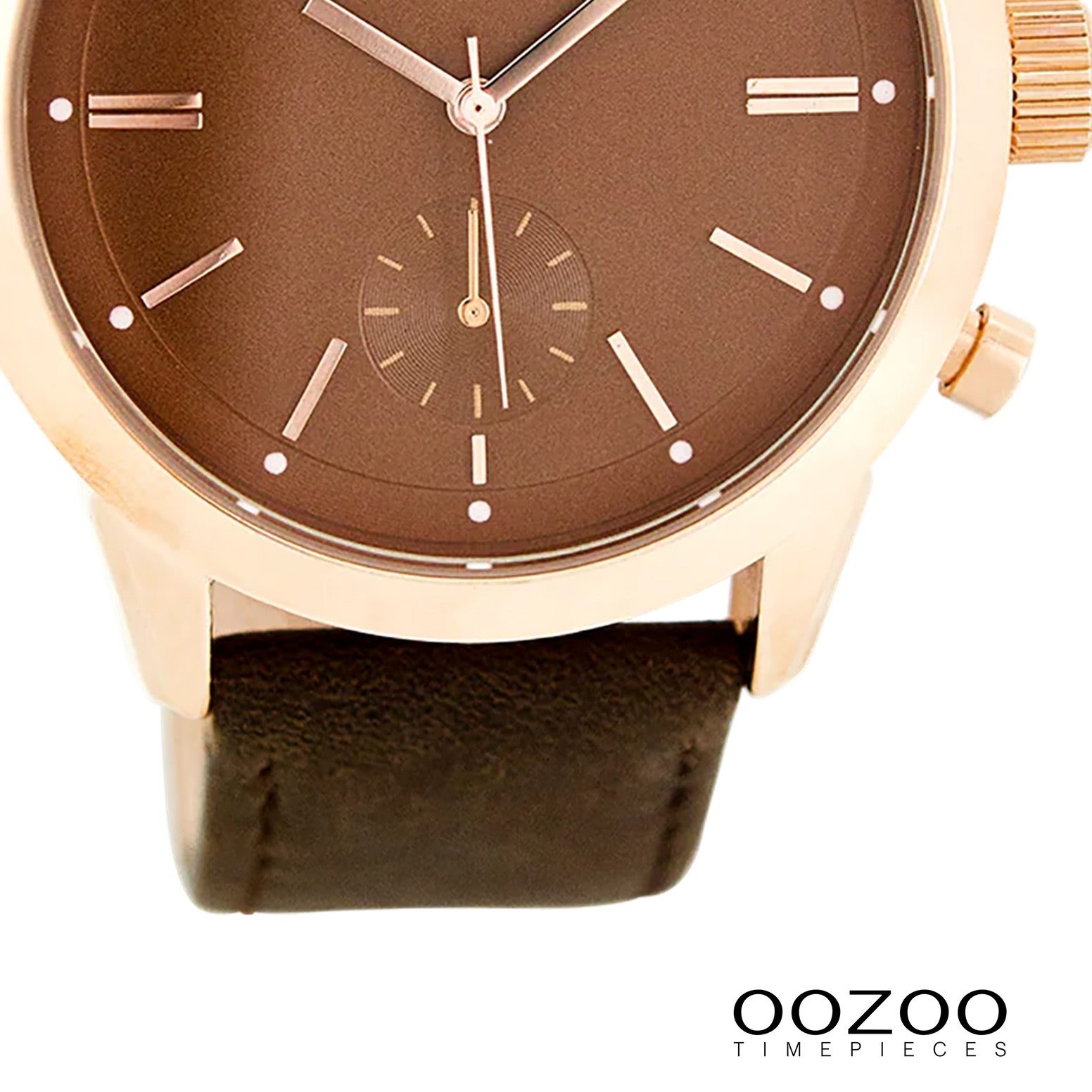 OOZOO Quarzuhr Oozoo Damen Armbanduhr braun Analog, (Analoguhr), Damenuhr rund, groß (ca. 43mm) Lederarmband, Elegant-Style