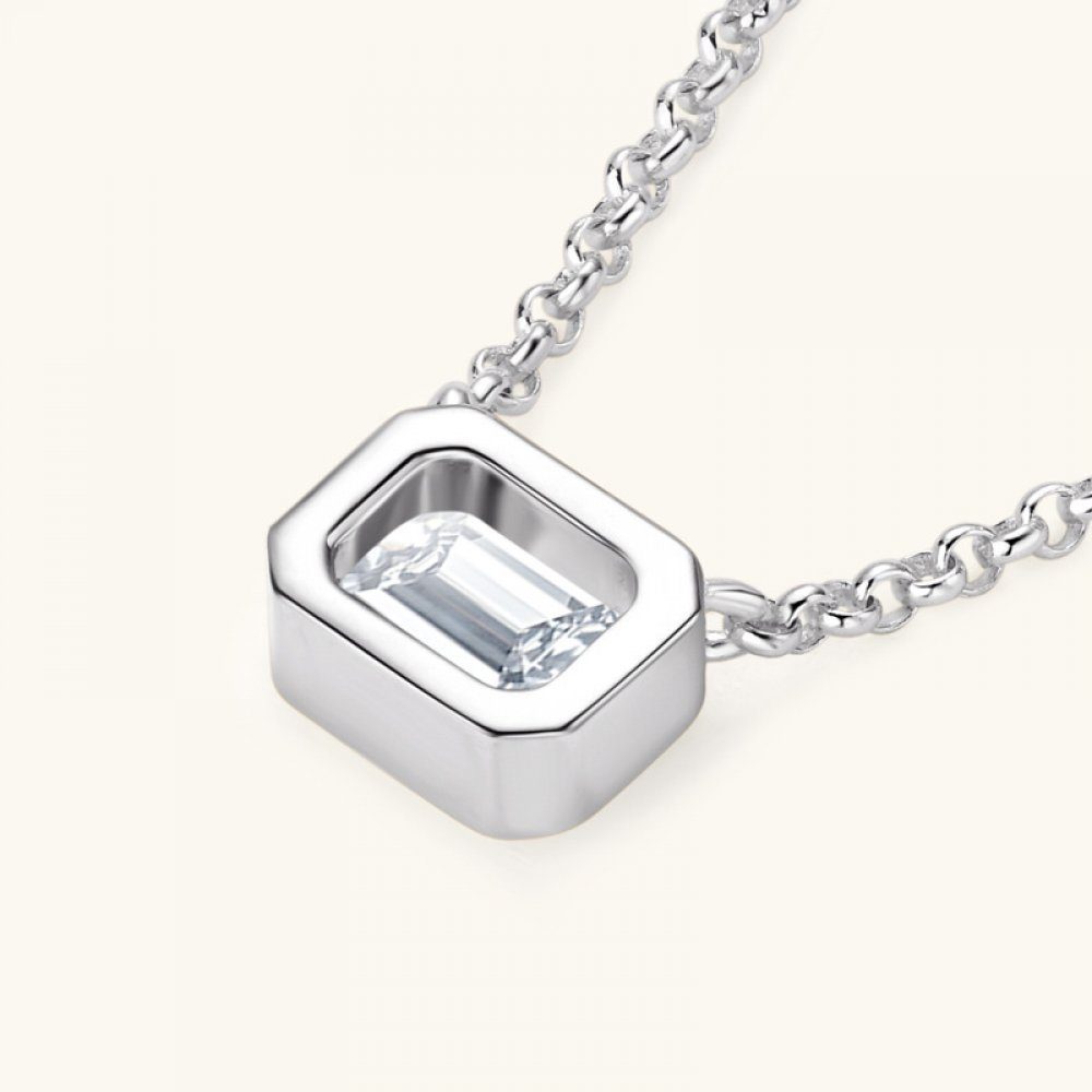 Invanter für Weiß Charm-Kette S925-Sterlingsilber Damen, Quadratische Moissanit-Halskette