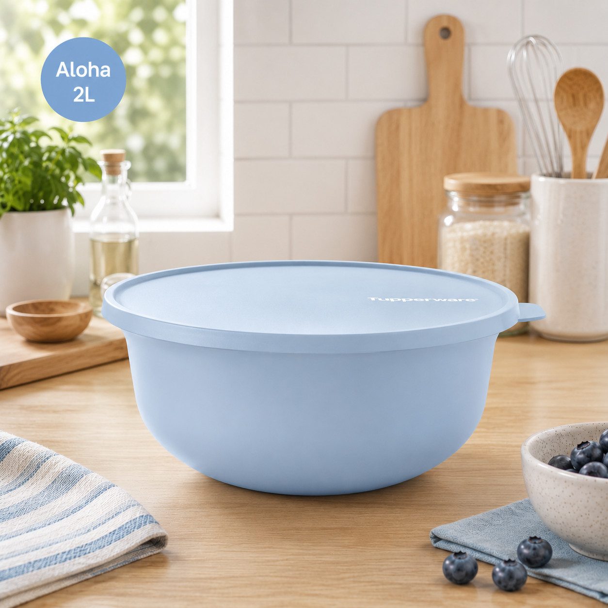 TUPPERWARE Schüssel Tupperware Aloha 2 Liter hellblau Servierschüssel Salatschüssel