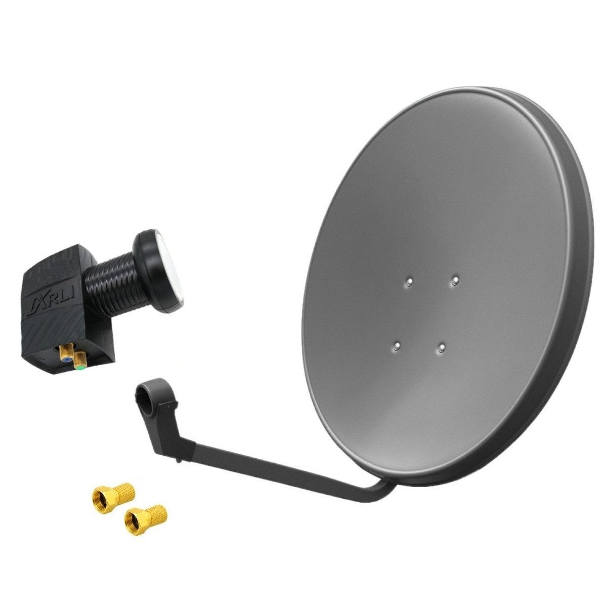 60cm HD Sat Anlage grau + Twin LNB + 2x F-Stecker SAT-Antenne