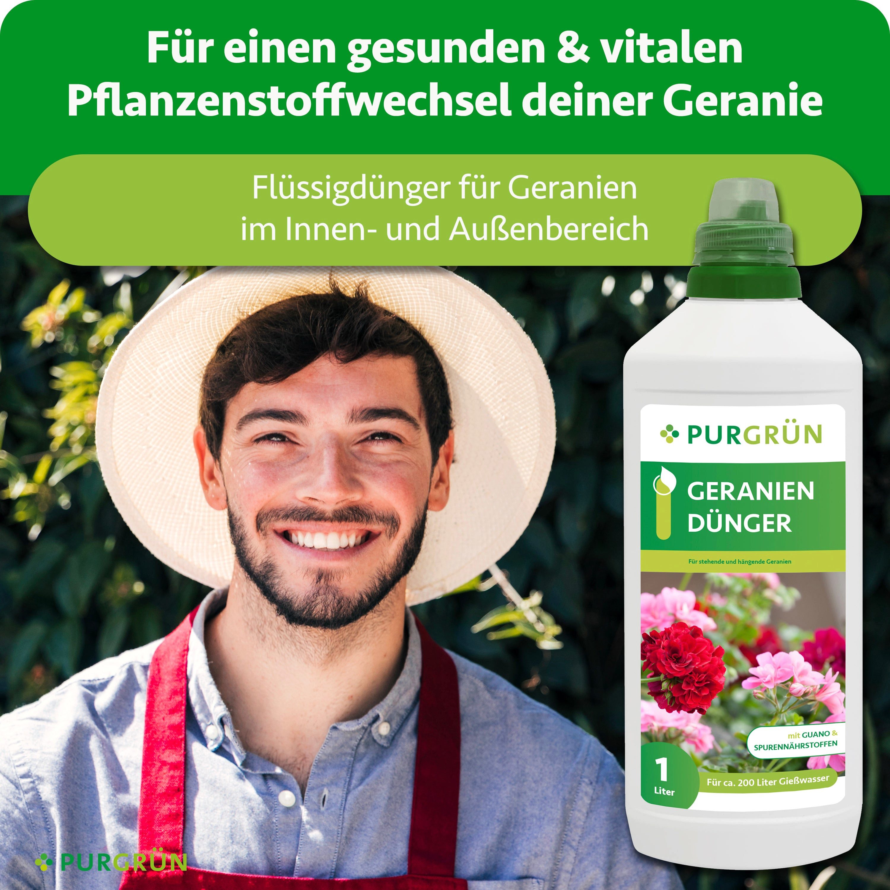 Purgrün Blumendünger Geraniendünger, NPK 5+7+8, Guano für leuchtende Blüten, 1L, Flüssigdünger, 1-St., 1 Liter