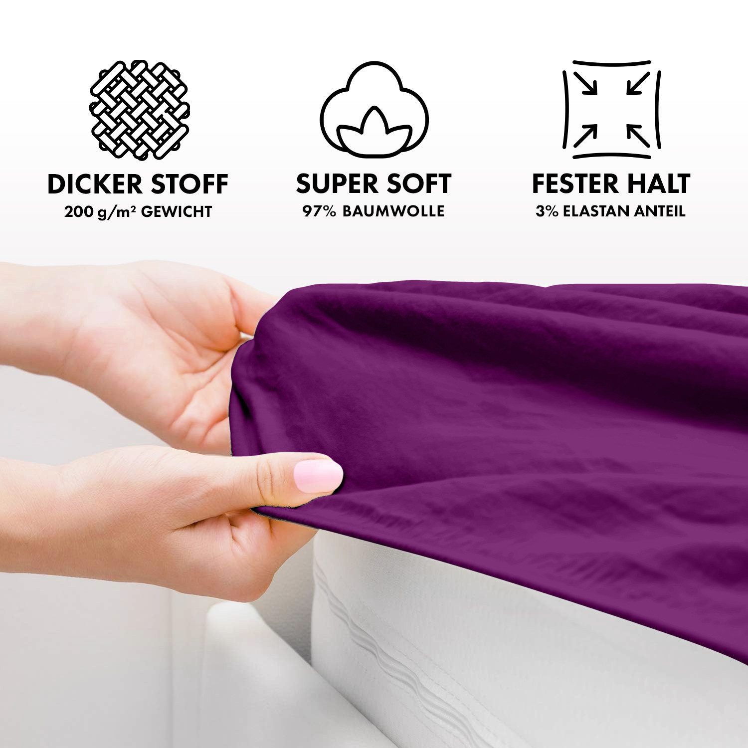 Jacobson Spannbettlaken PREMIUM 200 g/m² Jersey aus 97% Baumwolle & 3% Elasthan, Extra dichtes Bettlaken mit maximalem Halt – Bild 3 von 5