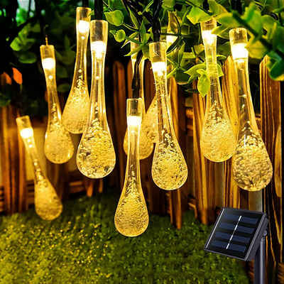 Alster Herz LED Solarleuchte Solar Lichterkette Wassertropfen Form, Außen Garten, Warmweiß H0113, Beleuchtung für Garten Terrasse Bäume