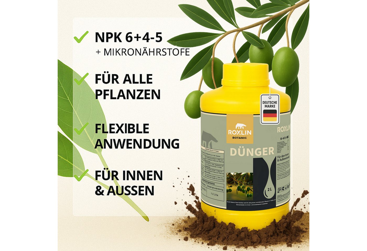 Thumbnail - Roxlin Gartendünger Olivenbaum dünger Dünger 2L – Flüssigdünger für alle Olivenbaum