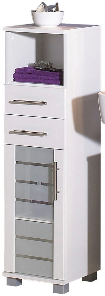 Schildmeyer Midischrank Nikosia Metallgriffe Schubladen, MDF-Fronten, | 2 30 weiß matt Breite Glastür, weiß mit cm