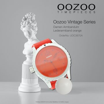OOZOO Quarzuhr Oozoo Unisex Armbanduhr Vintage Series, (Analoguhr), Damen, Herrenuhr rund, extra groß (ca. 51mm) Lederarmband orange