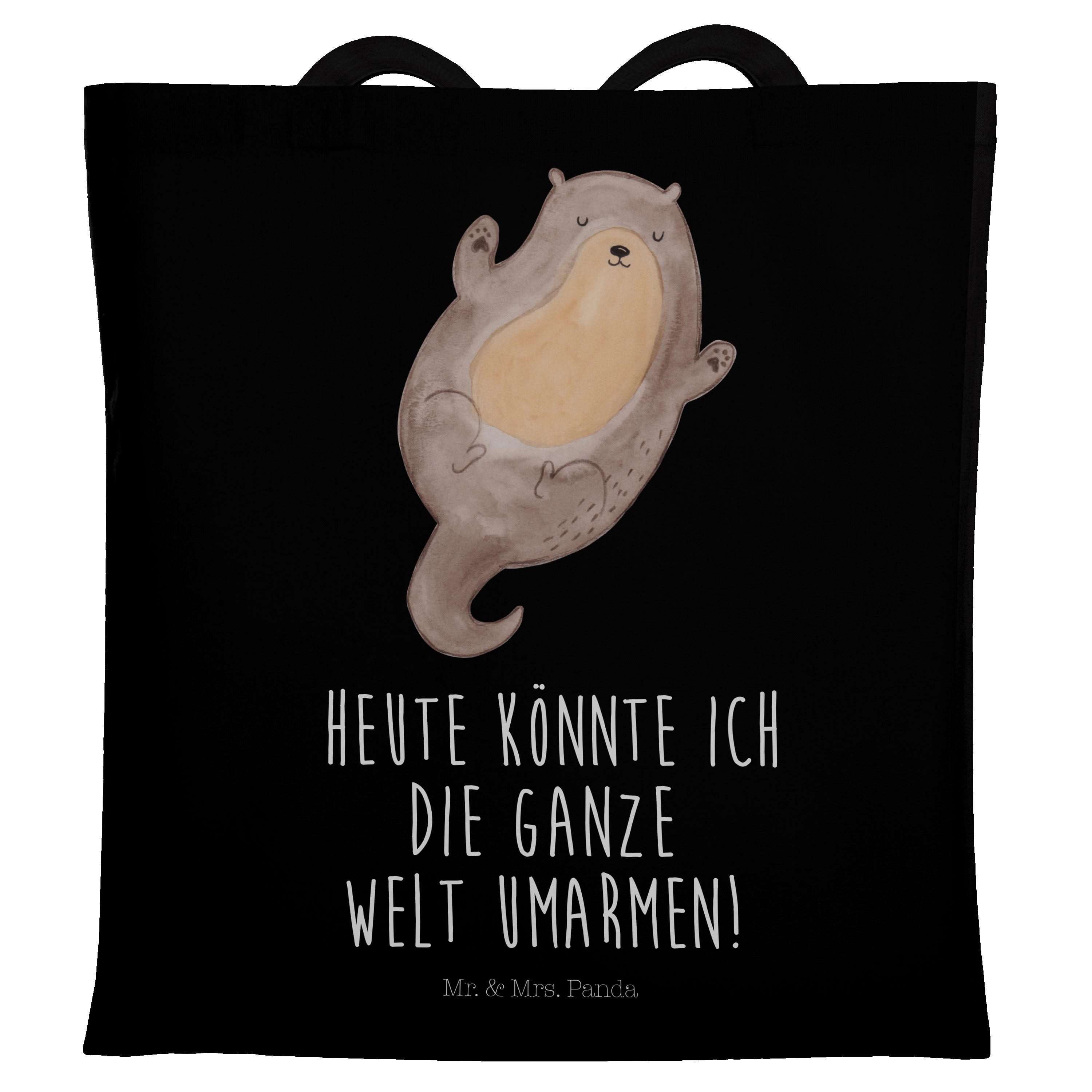 Mr. & Mrs. Panda Tragetasche Otter Umarmen - Schwarz - Geschenk, Einkaufstasche, Stoffbeutel, See (1-tlg)