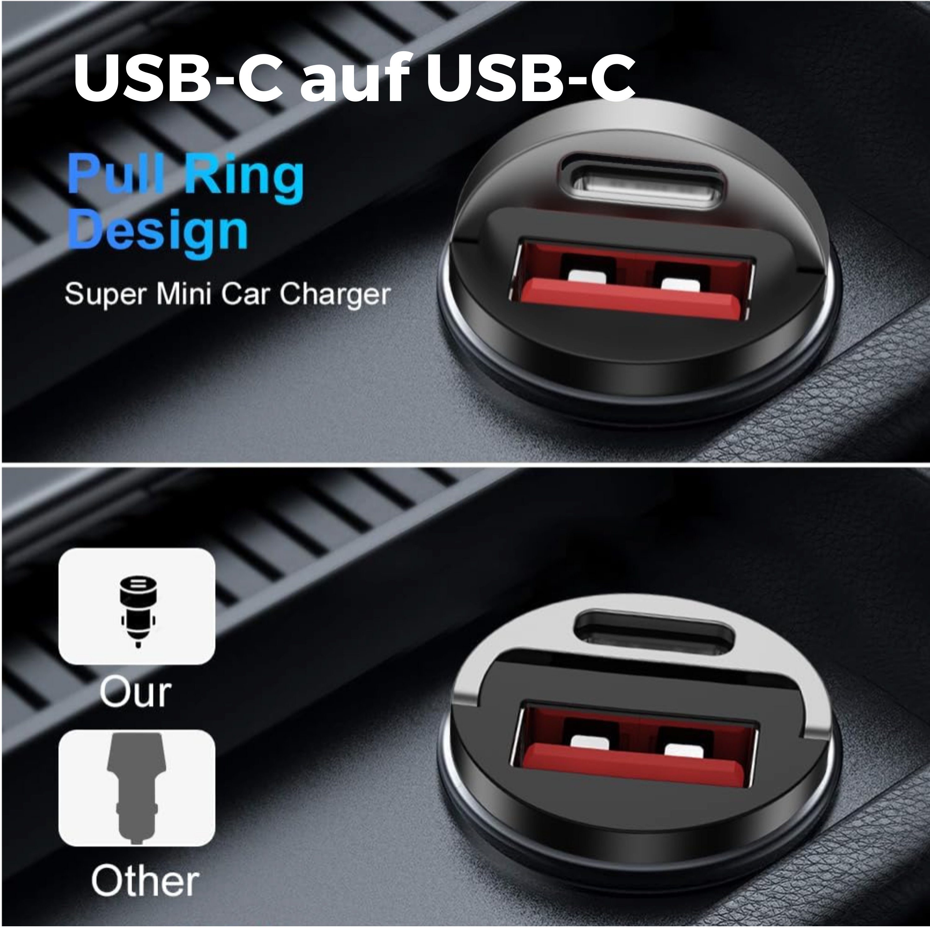 Shopbrothers Auto Schnellladegerät 30W KFZ Zigarettenanzünder KFZ-Adapter USB-C Smartphone-Ladegerät (1-tlg., 2 Port Ladegerät für das Auto) – Bild 5 von 5