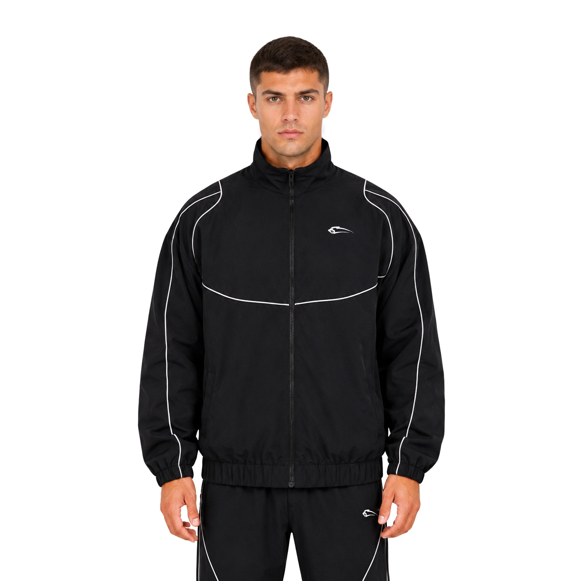 Smilodox Outdoorjacke Kyson, Trainingsjacke Herren, Oversize Sportjacke, Trackjacke, Gym Baggy, Kontrastpaspeln, Stehkragen, Zip, Taschen