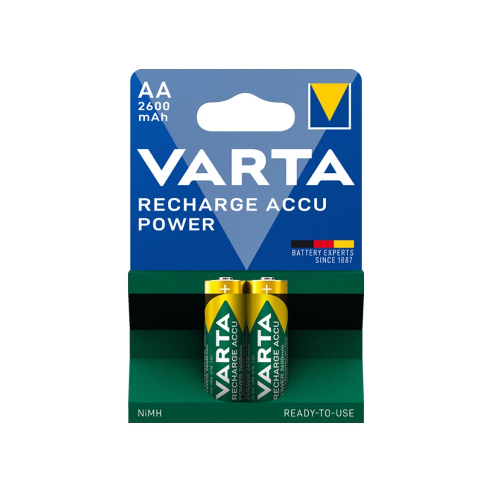 2xAA VARTA 2600 Accu mAh Power Recharge Batterie