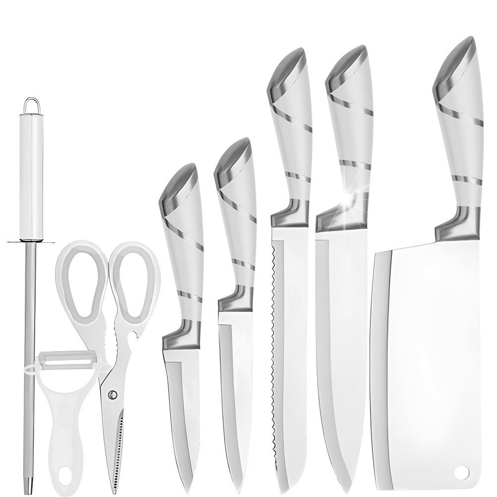 MDHAND Messer-Set 9-teiliges Küchenmesserset aus Edelstahl mit Antihaftklingen (9-tlg), Drehbarer Messerblock inkl. Schärfer, ergonomische Griffe