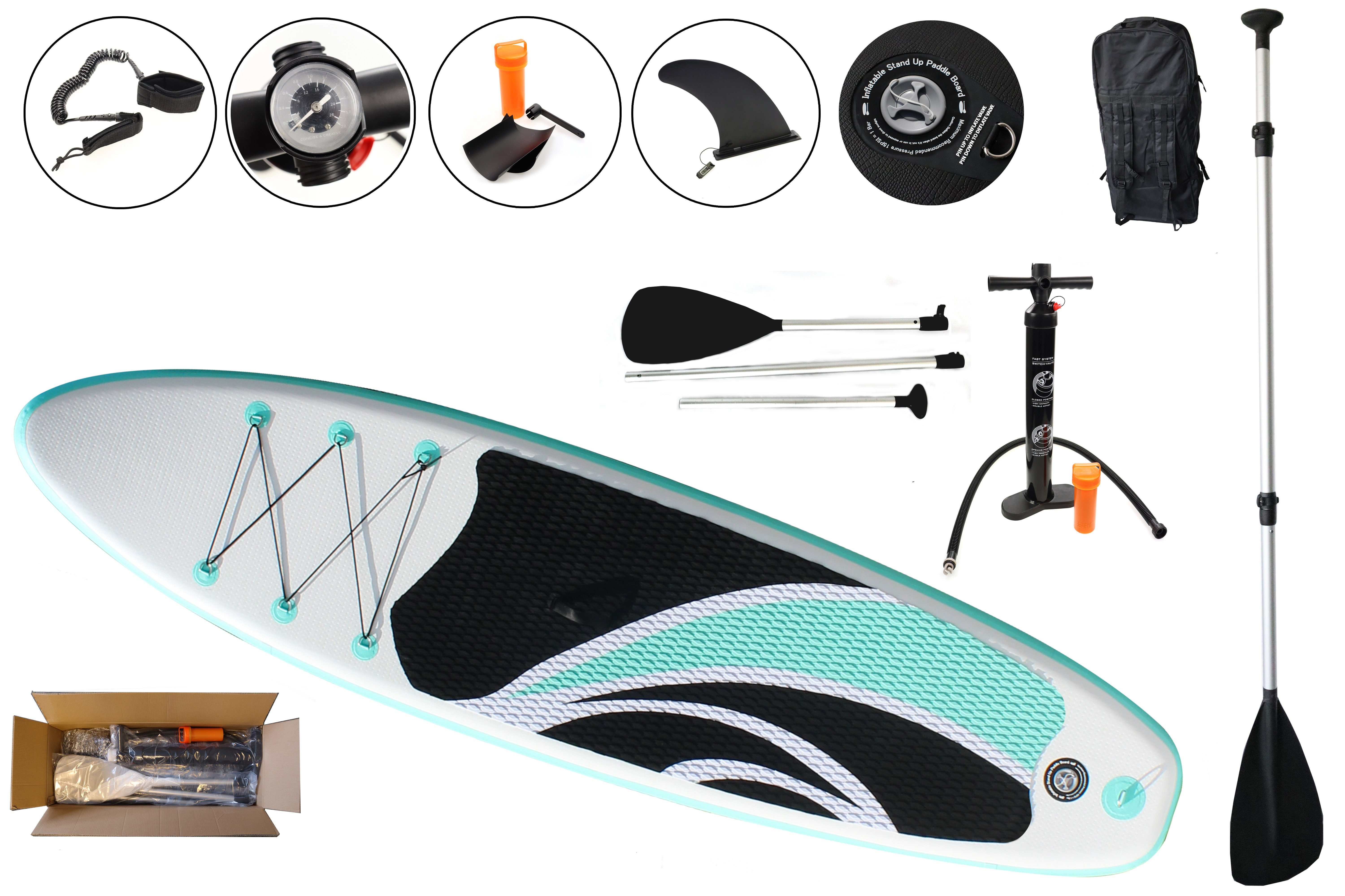 ELLUG SUP-Board Stand Up Paddle Board Set, SUP, inkl. Paddel, Repairkit, Rucksack, Paddel, Handpumpe