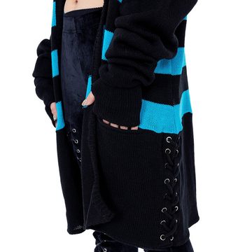 Heartless Strickjacke Willa Cardigan Blau Schwarz Gestreift Grunge Punk Streifen