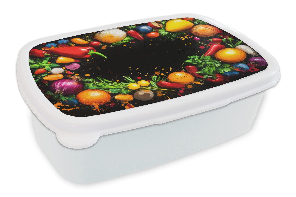 MuchoWow Lunchbox Gemüse - Graffiti - Farbenfroh - Kochen - Abstrakt, Kunststoff, (2-tlg), Brotdose Schule oder Arbeit, Brotbox für Kinder und Erwachsene