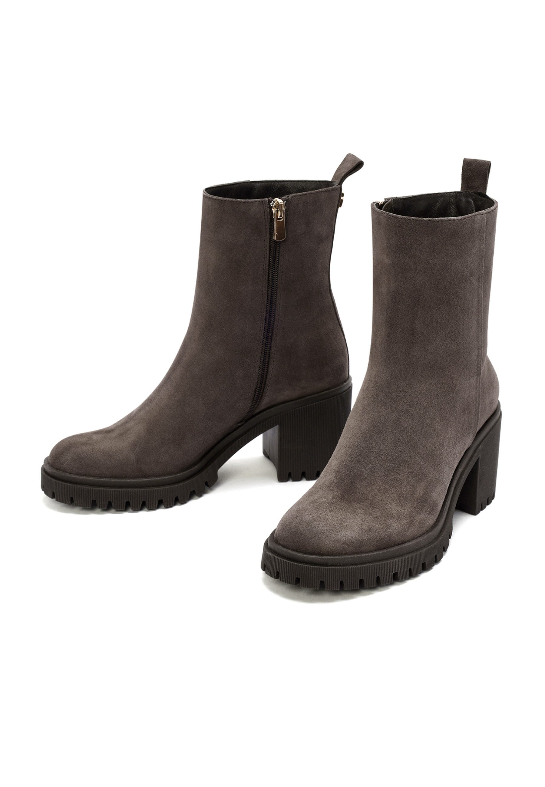 Derimod Absatz-Stiefeletten aus Veloursleder Ankleboots Reißverschluss, Textilfutter, EVA Sohle, Absatz 5,5 cm