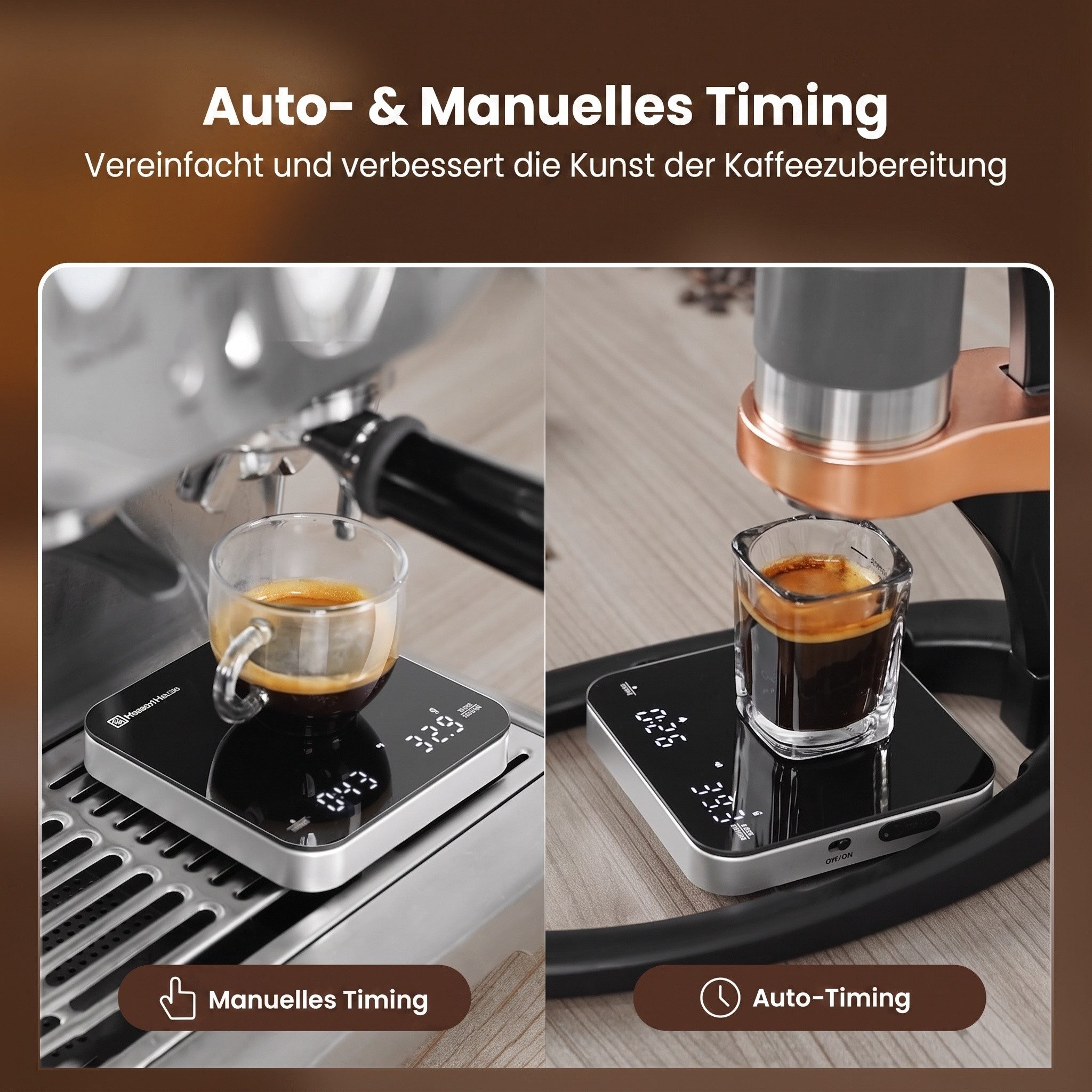 Maestri House Küchenwaage K112 Espressowaage mit Auto-Timer, 0,1 g / 2 kg, (1-tlg., Glasoberfläche für Espresso und Pour Over), Touch-Bedienung, USB-C, Tara, St – Bild 3 von 5
