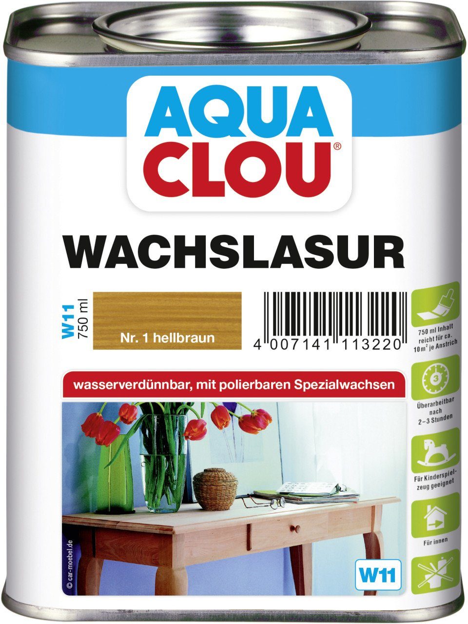 Lasur Aqua Clou Wachslasur 750 ml hellbraun