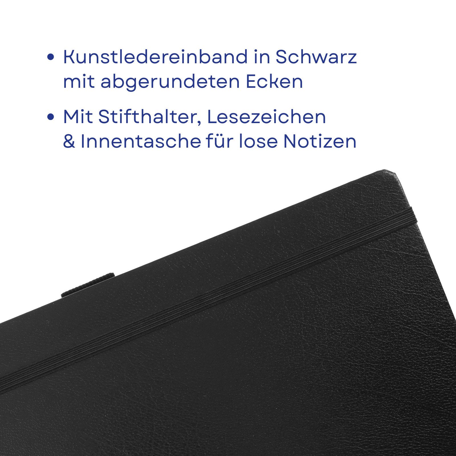 WESTCOTT Notizbuch DIN A5 kariert (2er-Set) inkl. PRIMESOFT Kugelschreiber, 80 g/m² FSC, Innentasche, Lesezeichen, Gummizug, Stifthalter – Bild 4 von 5