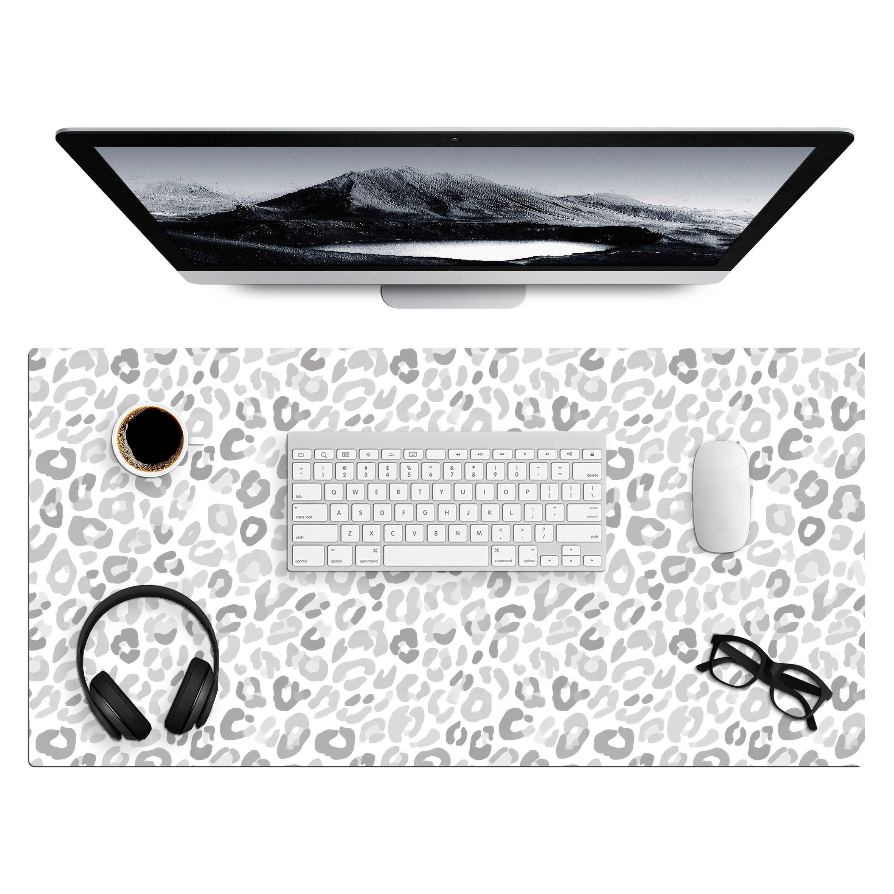 MuchoWow Gaming Mauspad Leopard - Motiv - Grau (1-St), Gaming Mauspad XXL, Schreibtischunterlage, Desk Mat Groß, 80x40 cm