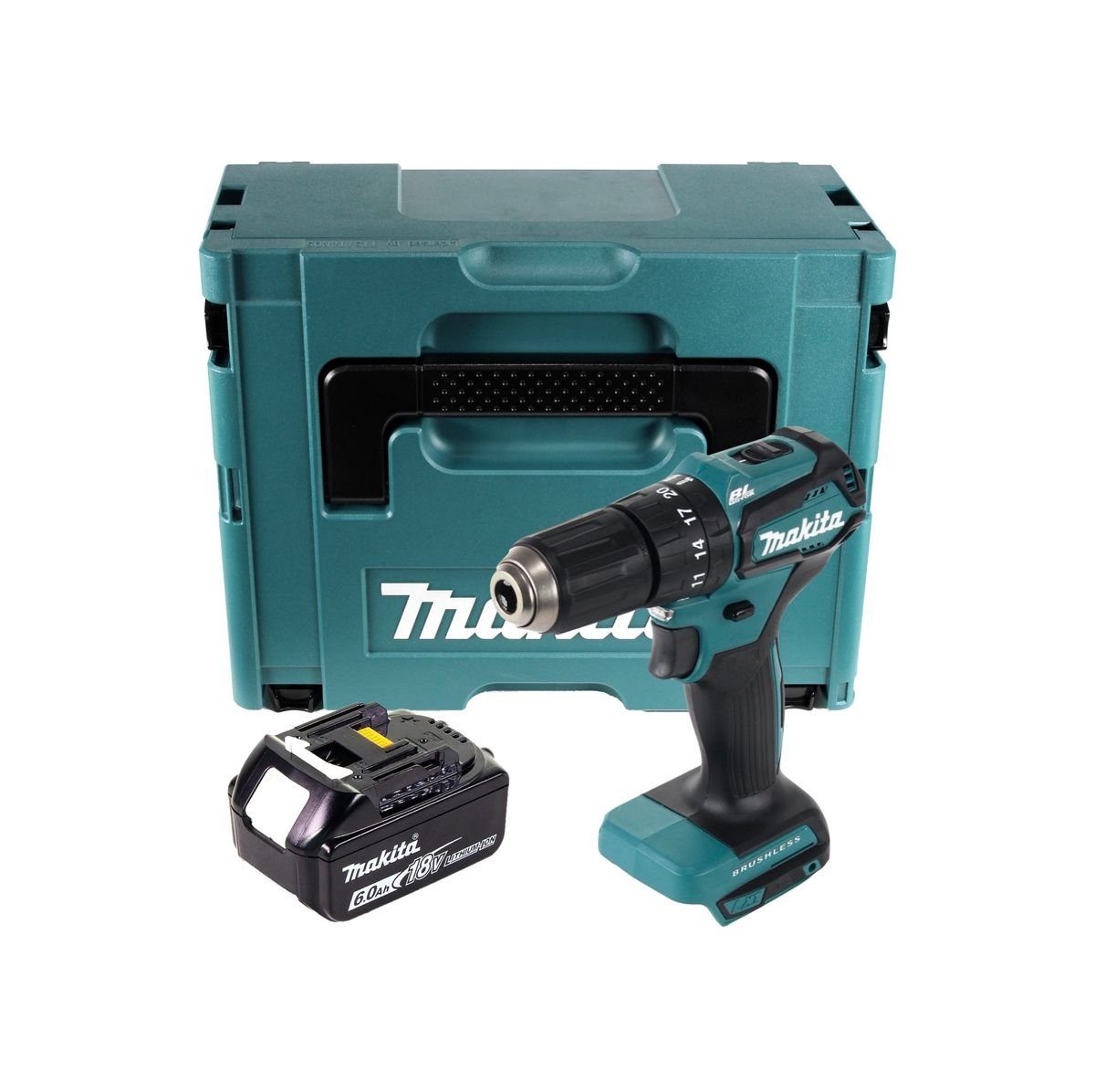 Thumbnail - Makita Schlagbohrmaschine DHP 483 G1J Akku Schlagbohrschrauber 18 V 40 Nm + 1x Akku 6,0 Ah + Ma