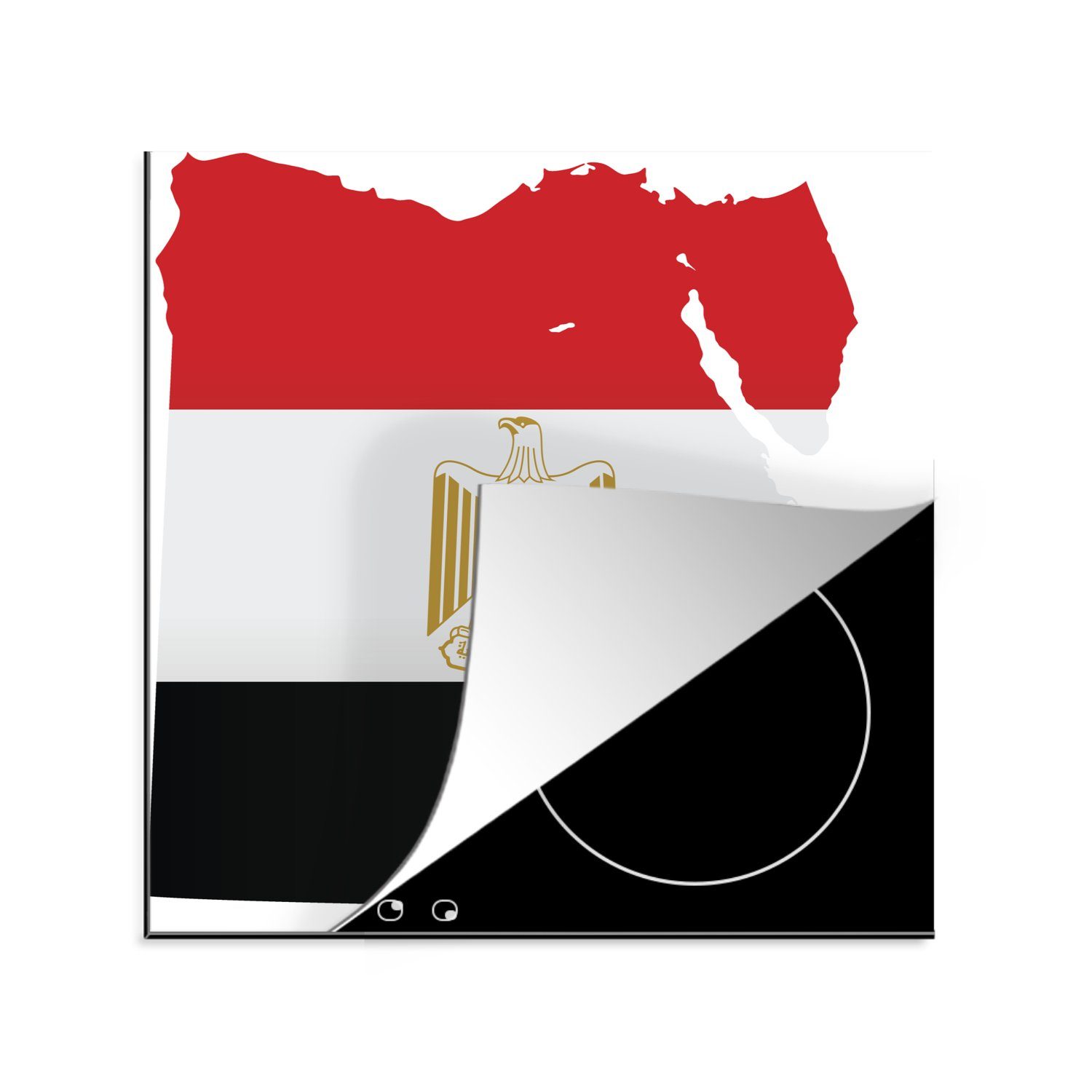 MuchoWow Herdblende-/Abdeckplatte Illustration der Karte von Ägypten mit der ägyptischen Flagge, Vinyl, (1 tlg), 78x78 cm, Ceranfeldabdeckung, Arbeitsplatte für küche