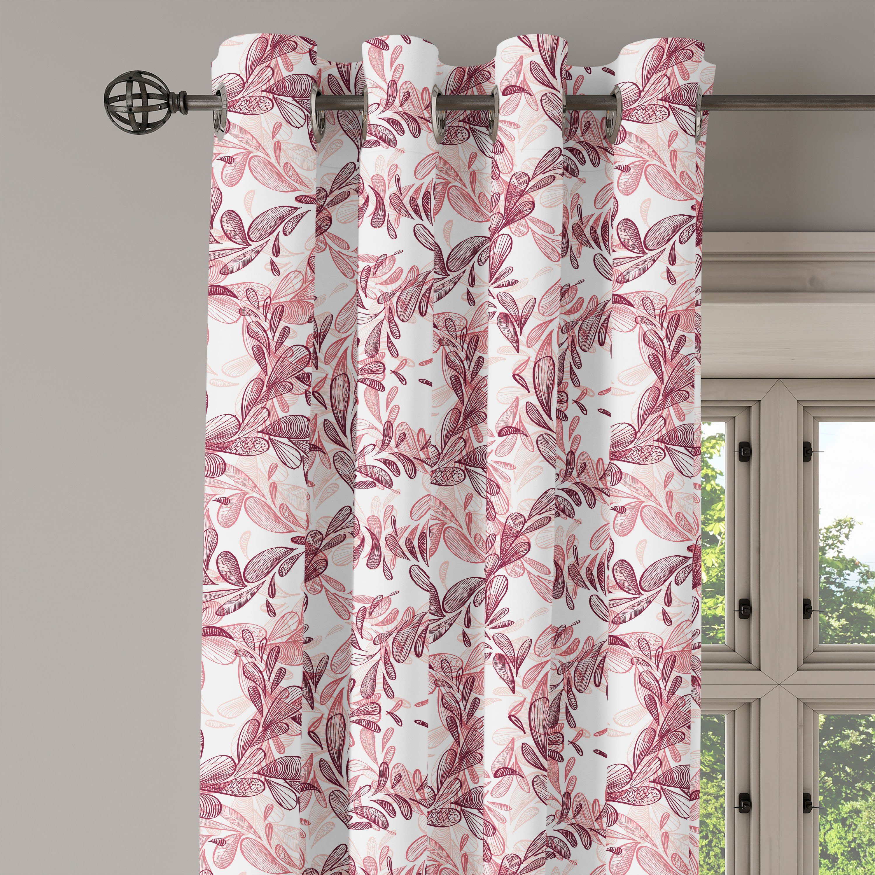 Leaves Petals Gardine Dekorative für 2-Panel-Fenstervorhänge Schlafzimmer Abakuhaus, Sketchy Blumen Wohnzimmer,
