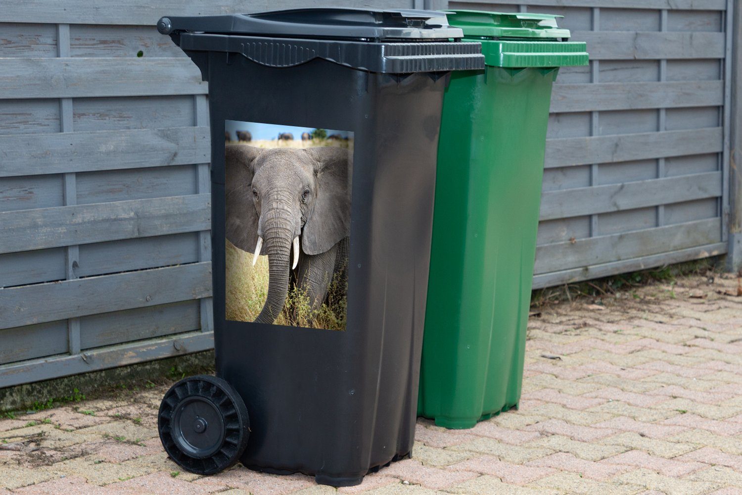 MuchoWow Wandsticker Gras Natur Container, Sticker, - Elefant - St), Abfalbehälter Mülleimer-aufkleber, Mülltonne, (1 - Tiere
