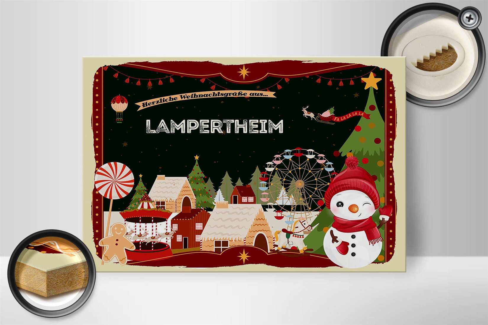 Holzbild Weihnachten Grüße LAMPERTHEIM 30x20cm
