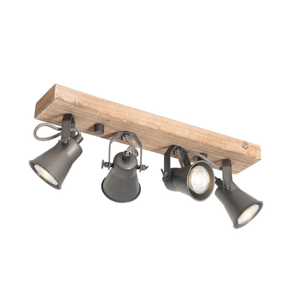 Qazqa LED Aufbaustrahler Jelle, ohne Leuchtmittel, Warmweiß, QAZQA Aufbau­spot, gu10, Schwarz, Holz, Landhaus