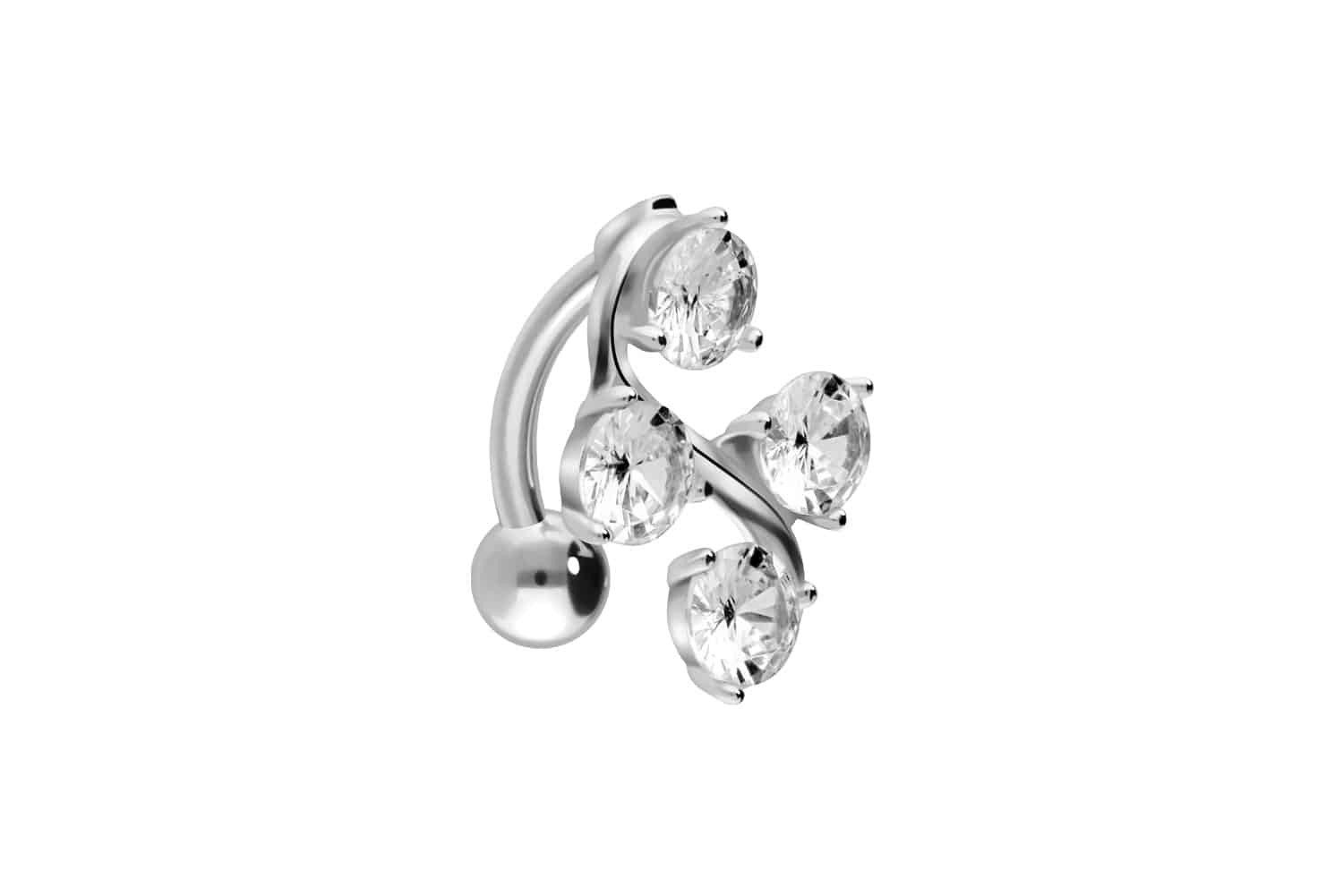 Bauchnabelpiercing Titan Bananabell mit 925er Silber-Design 4 KRISTALLE