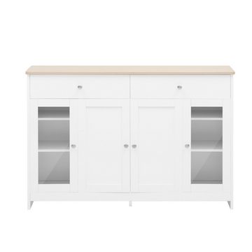 MODFU Sideboard Küchenschrank (mit gehärteten Glastüren und Schubladen), Aufbewahrungsschrank, Breite 120cm