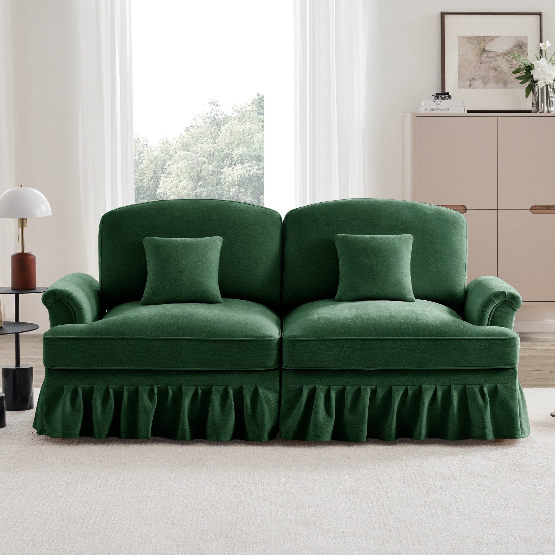 autolock 2-Sitzer Sofa Kleine Couch mit flared Armlehnen, abnehmbarem Volant,Holzbeinen, Polstersofa Loungesofa Liebessofa Chenille-Stoff, für Wohnzimmer