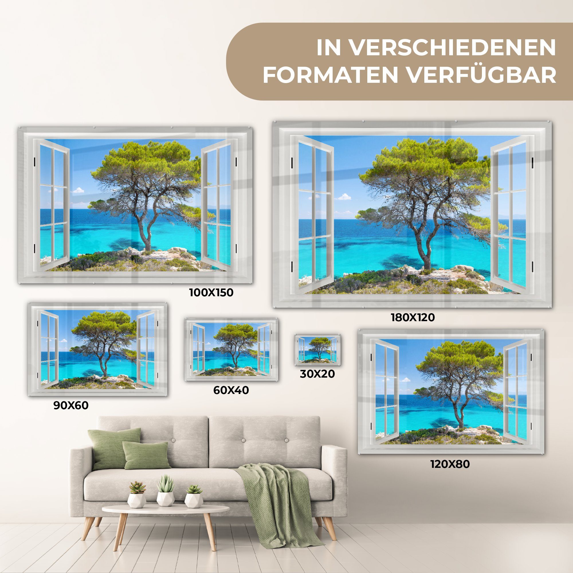 MuchoWow Acrylglasbild Aussicht auf - Wandbild Wanddekoration Wasser Baum, - - Glas - Bilder St), - Glas (1 Glasbilder auf Foto