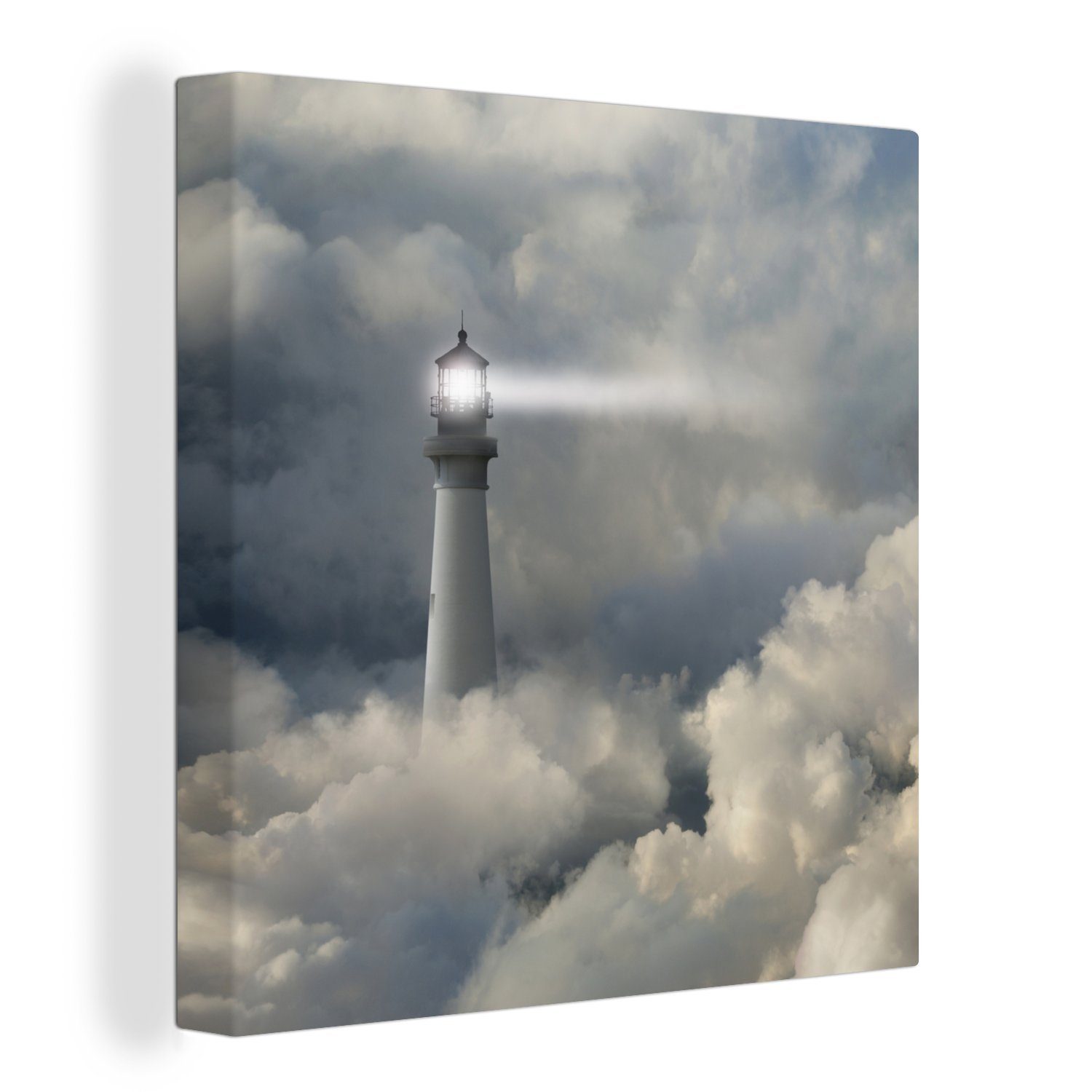 OneMillionCanvasses® Leinwandbild Leuchtturm - Wolken - Licht, (1 St), Leinwand Bilder für Wohnzimmer Schlafzimmer