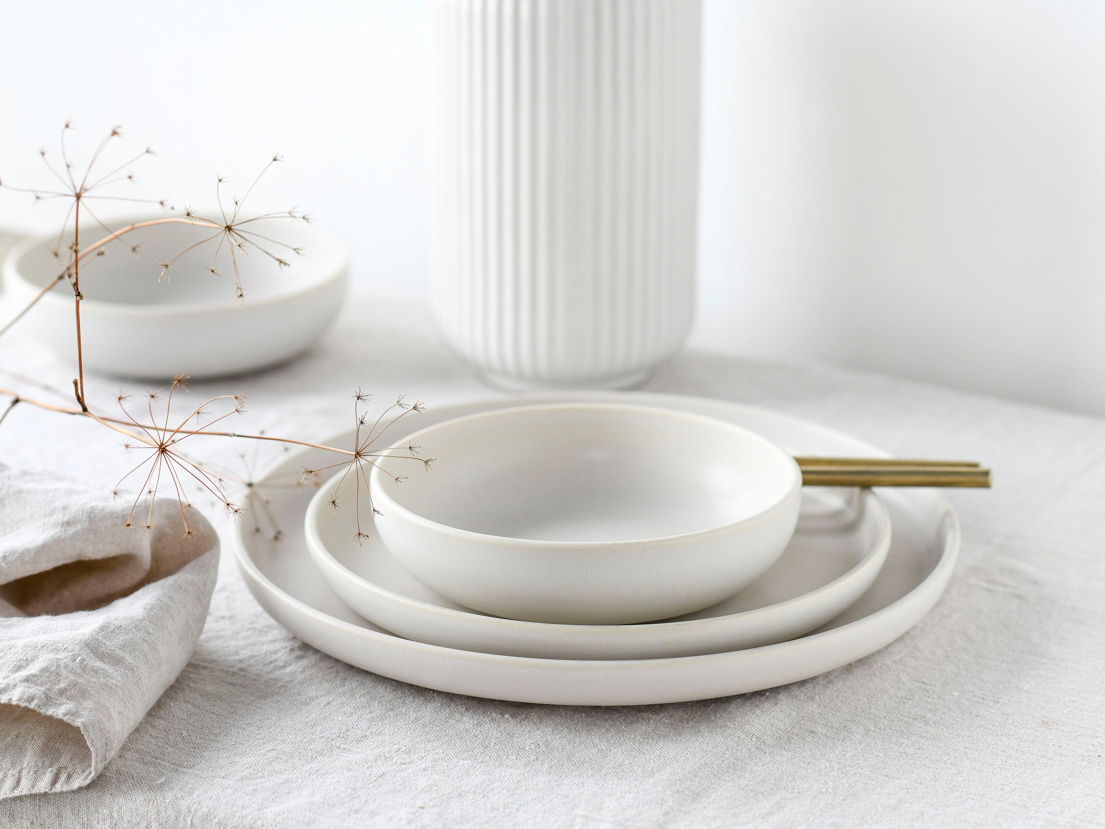 CreaTable Tafelservice Uno (8-tlg), 2 Personen, Steinzeug, Teller Set, seidenmatte Glasur
