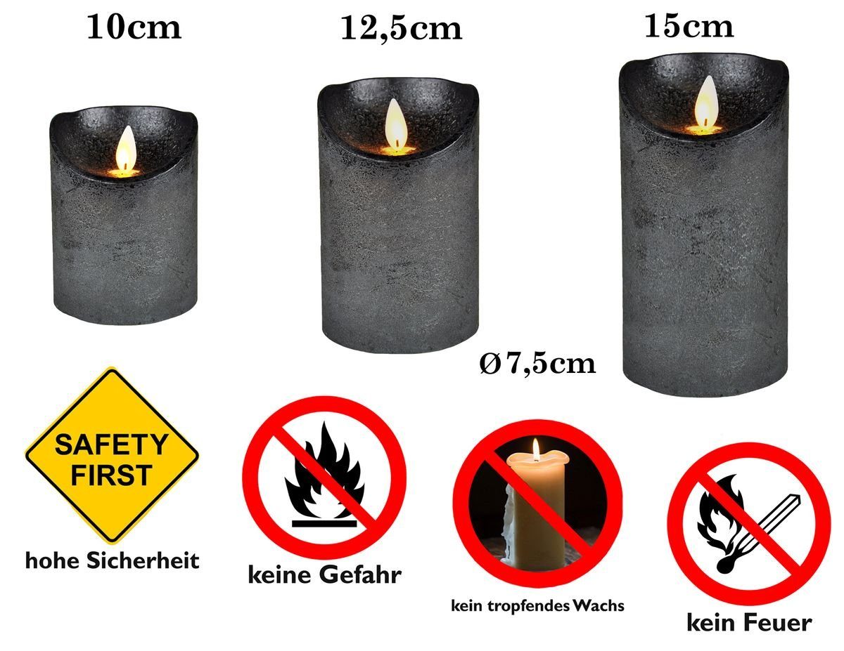 JACK Echtwachskerze Timer 15 Timerfunktion (1-tlg), cm mit LED-Kerze / Anthrazit Echtwachskerzen Farb- 12,5 7,5cm große / 10 Größenauswahl, LED und Kerze Ø Wachskerze