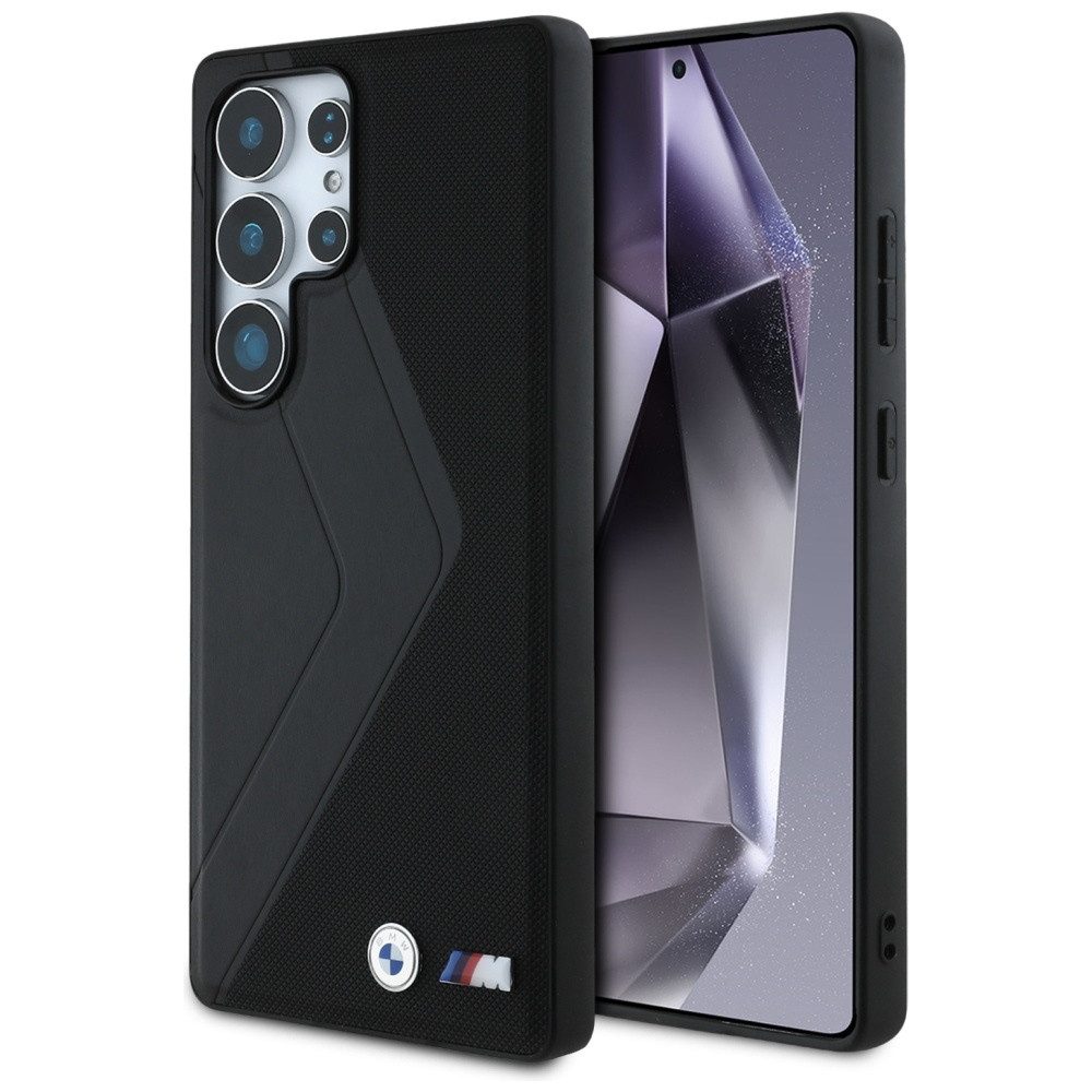BMW Handyhülle Galaxy S25 Ultra MagSafe geprägt Kunstleder schwarz Logo Metall 6,9 Zoll, Kantenschutz