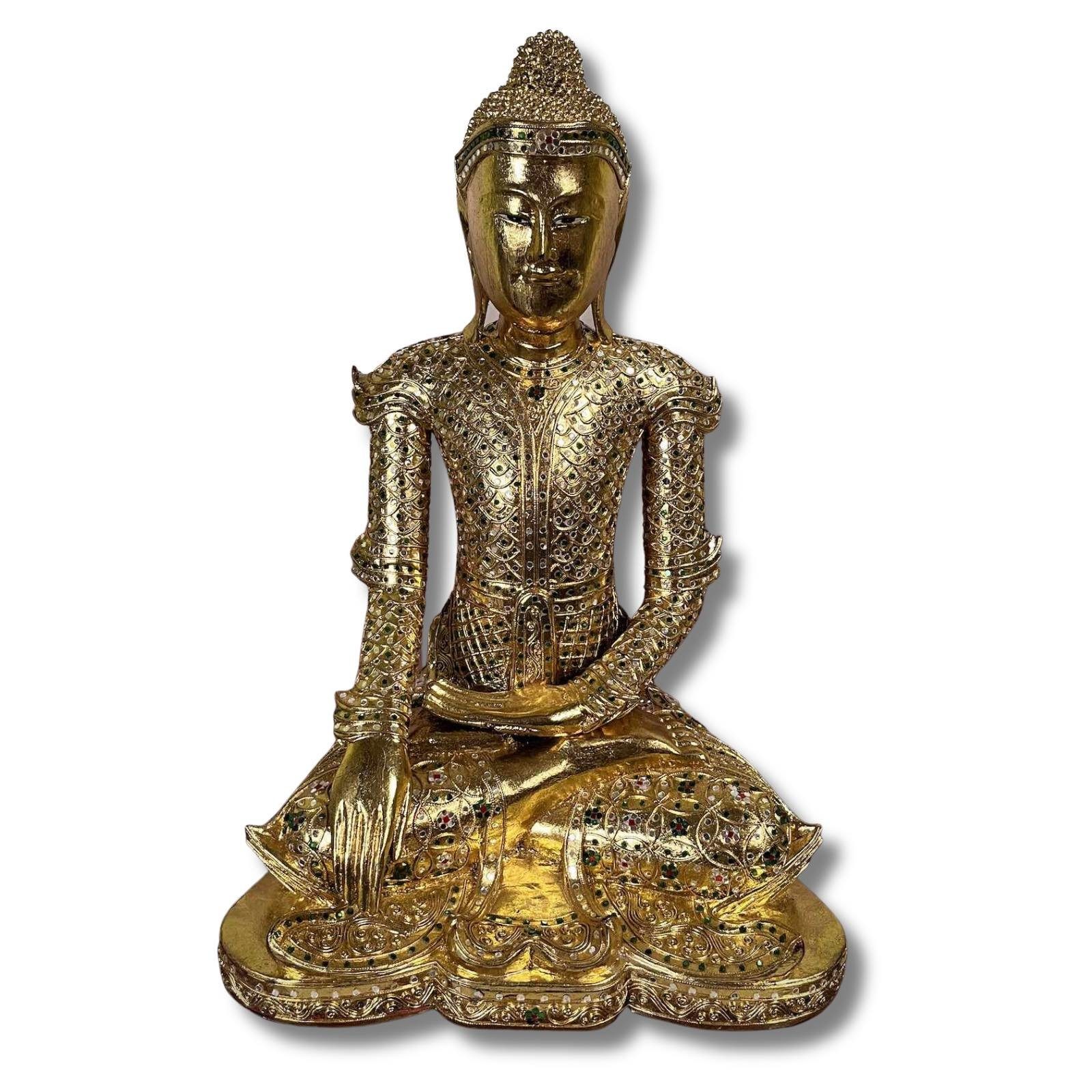 Asien LifeStyle Buddhafigur Holz Buddha Statue Thailand blattvergoldet