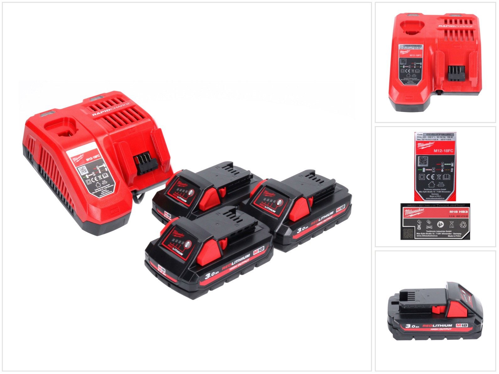 Milwaukee M18 NRG-303 Akku Starter Set High Output 3x 18 V 3,0 Ah / 3000 mAh Li Akkupacks