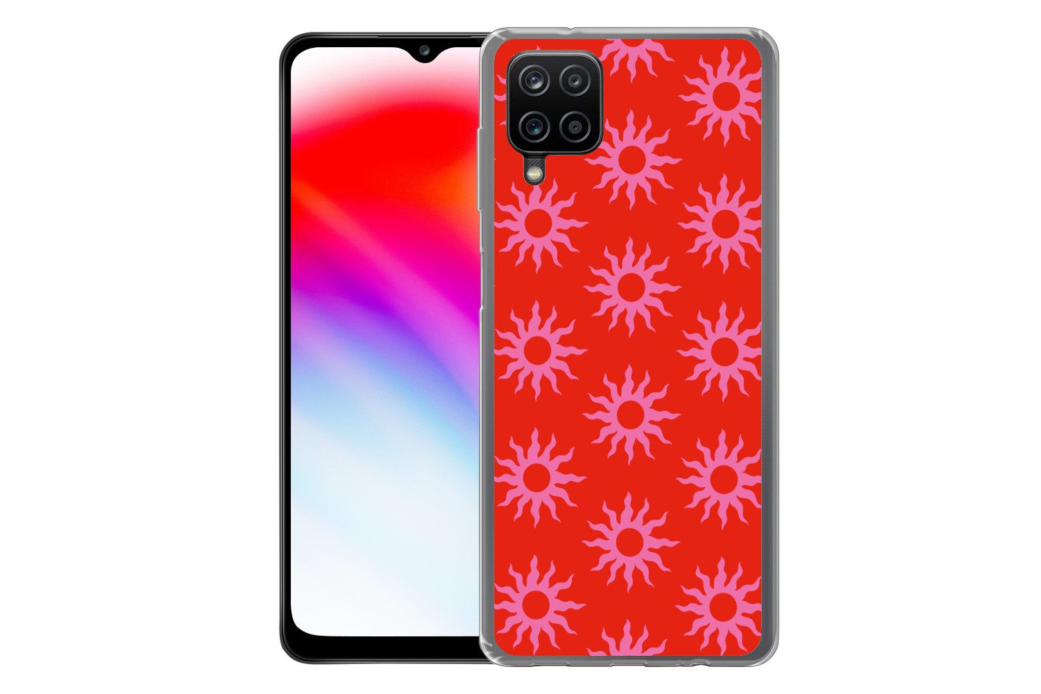 MuchoWow Handyhülle für Samsung Galaxy A12 Sonnen - Rot - Rosa - Muster - Sommer, Smartphone-Bumper, Print, Handy Schutzhülle Dünn