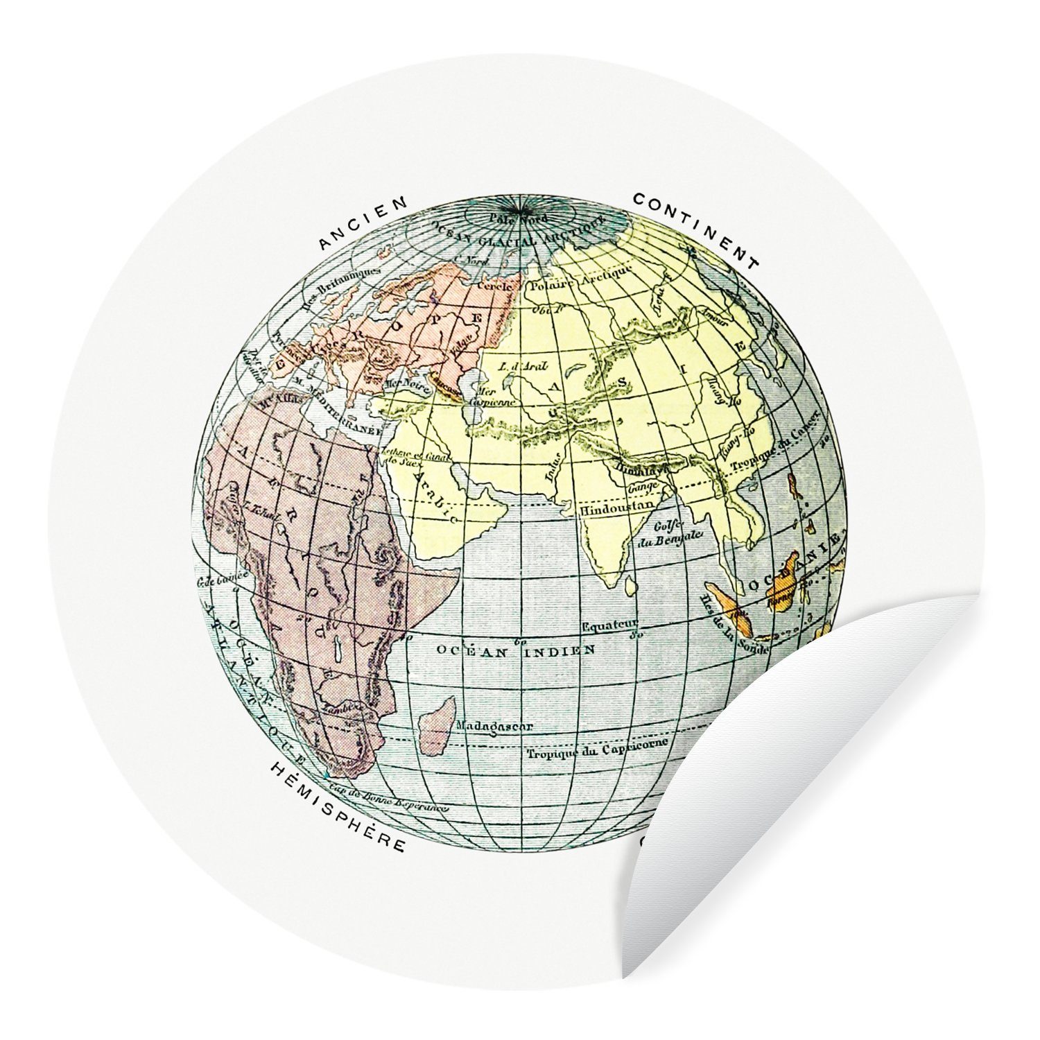 MuchoWow Wandsticker Retro - Globus - Weltkarte (1 St), Tapetenkreis für Kinderzimmer, Tapetenaufkleber, Rund, Wohnzimmer