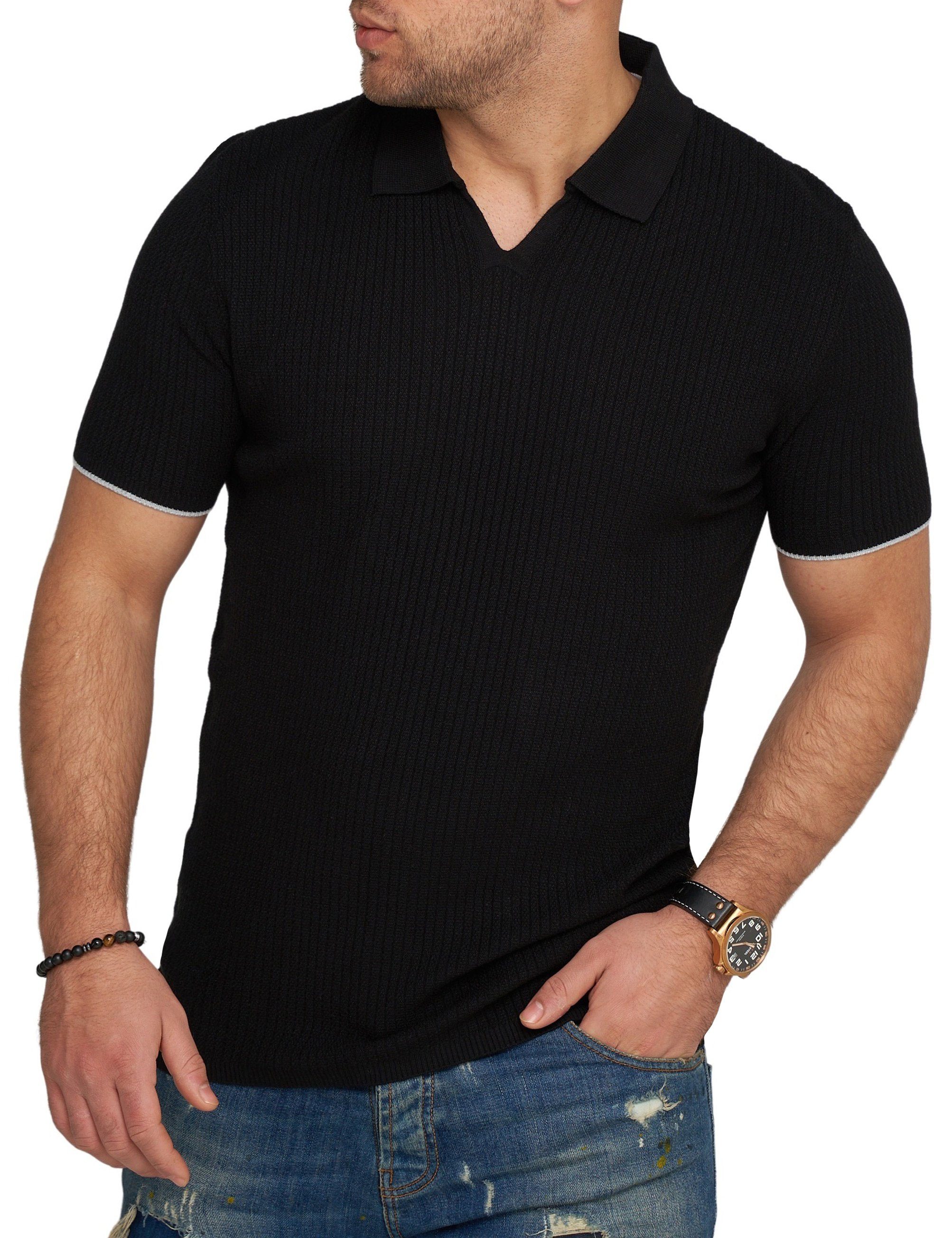 CARISMA Poloshirt CRMANAUS Rippstrick Kurzarm Polo T-Shirt Schwarz